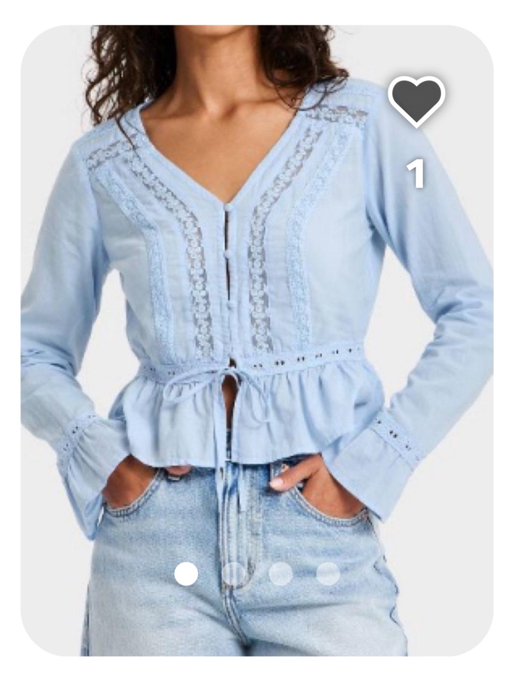 UNIVERSAL THREAD Ruffle Long Sleeve Lace Trim Blouse - in Light Blue Medium